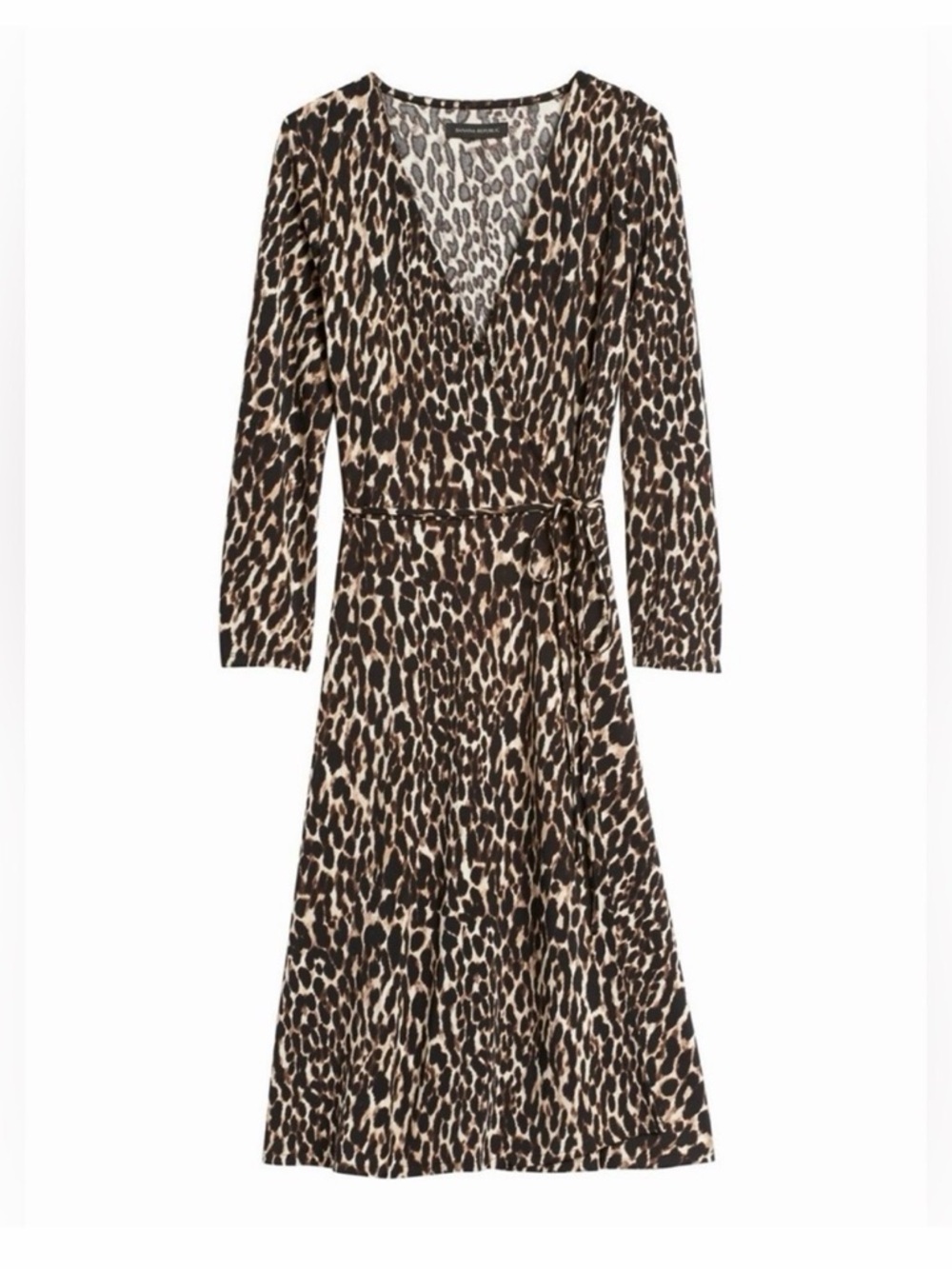 Banana Republic Leopard-Print Midi Wrap Dress in Brown and Black